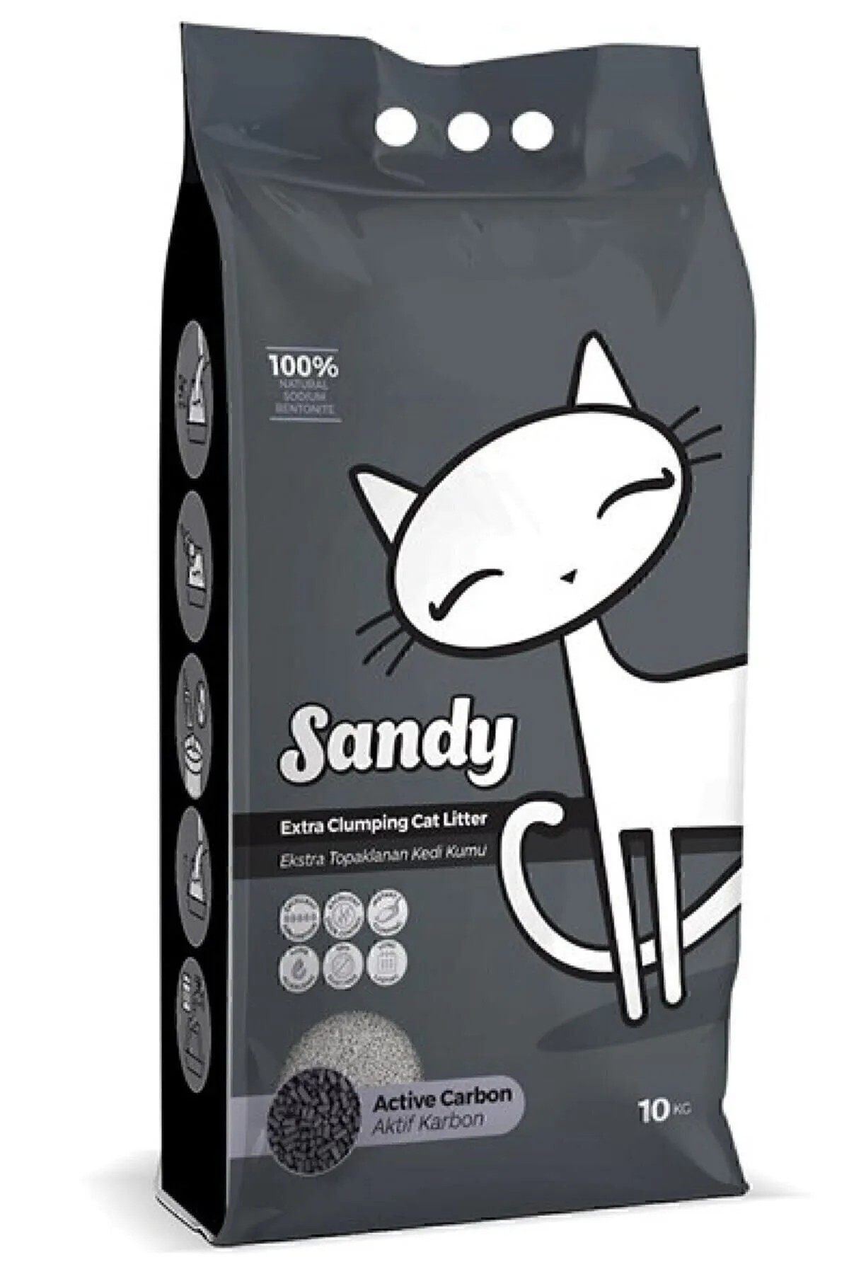 Sandy Ekstra Topaklanan Sodyum Bentonit Active Carbon Kedi Kumu 10 KG