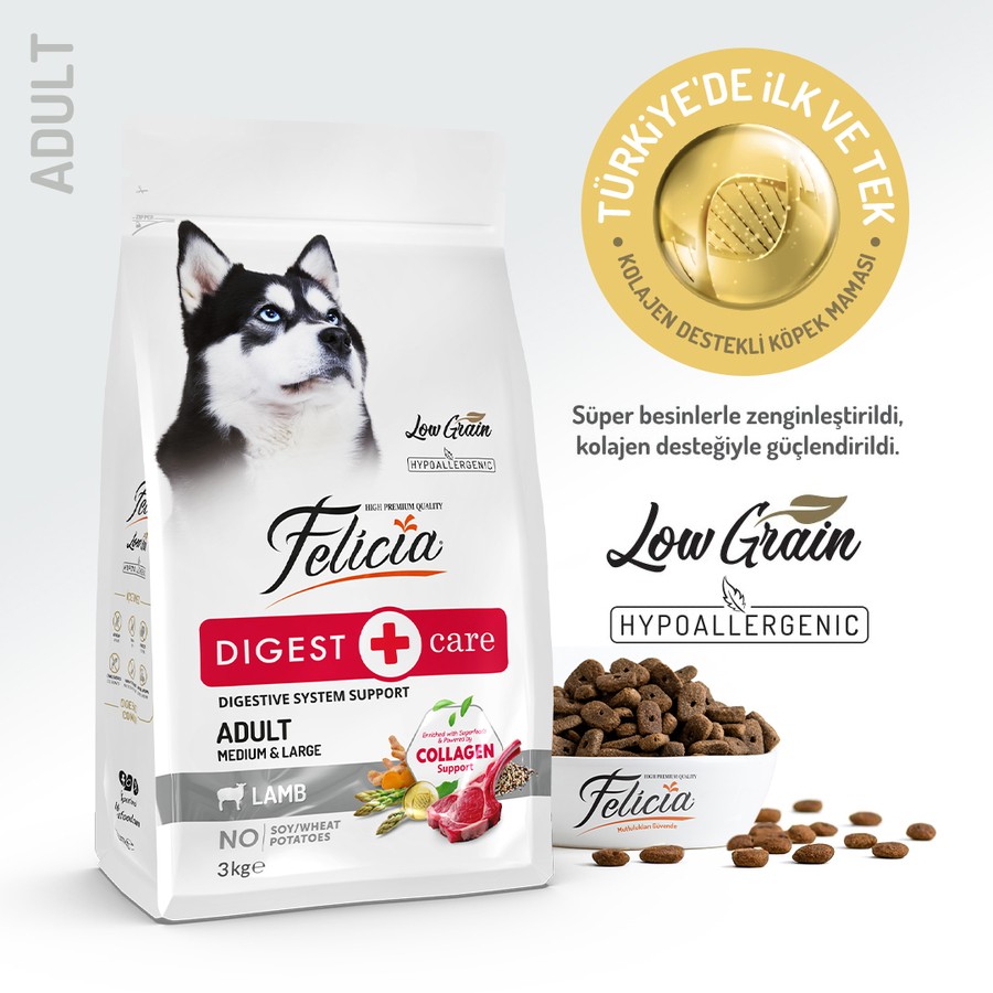 Felicia Yetişkin Kuzulu M/Large Az Tahıllı Breed HypoAllergenic Köpek Maması 3 KG