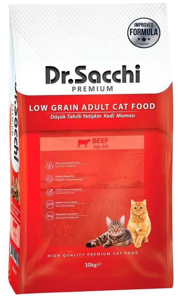 Dr.Sacchi Düşük Tahıllı Sığır Etli Yetişkin Kedi Maması 10 KG