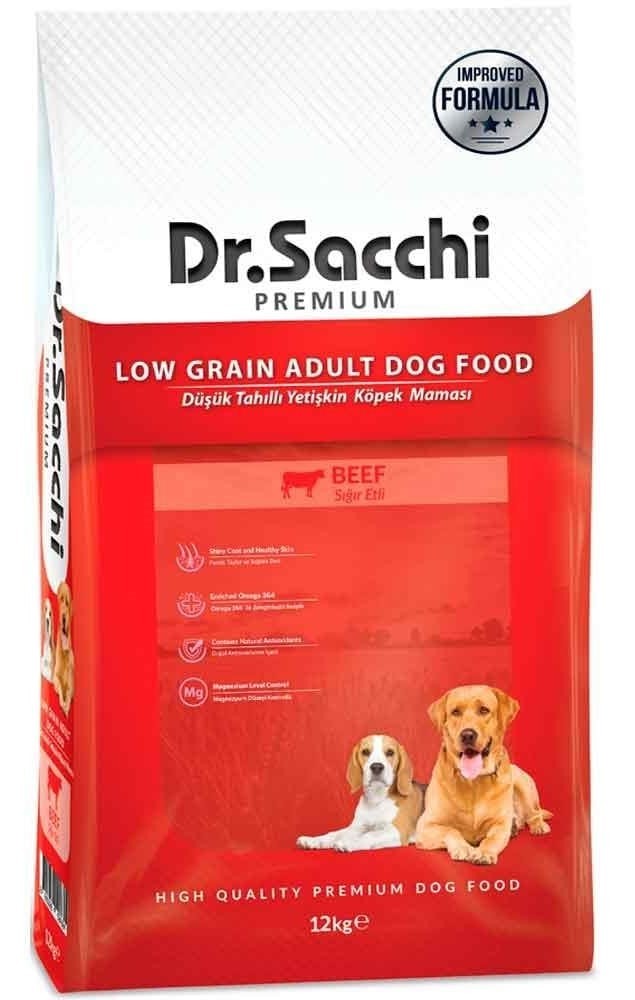 Dr.Sacchi Düşük Tahıllı Sığır Etli Yetişkin Köpek Maması 12 KG