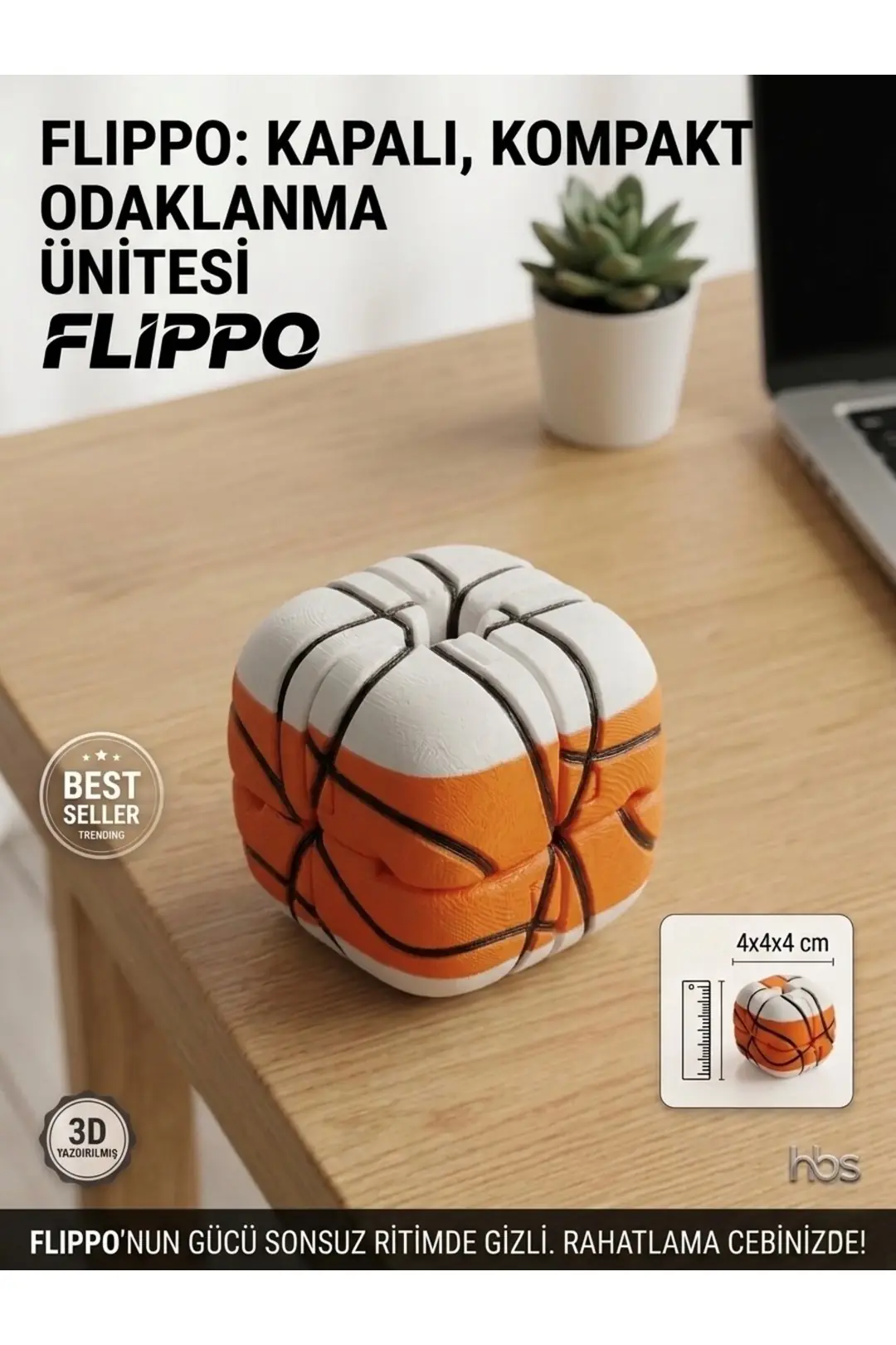 FLIPPO Basketbol Stres Oyuncağı - 4x4cm Masaüstü Fidget