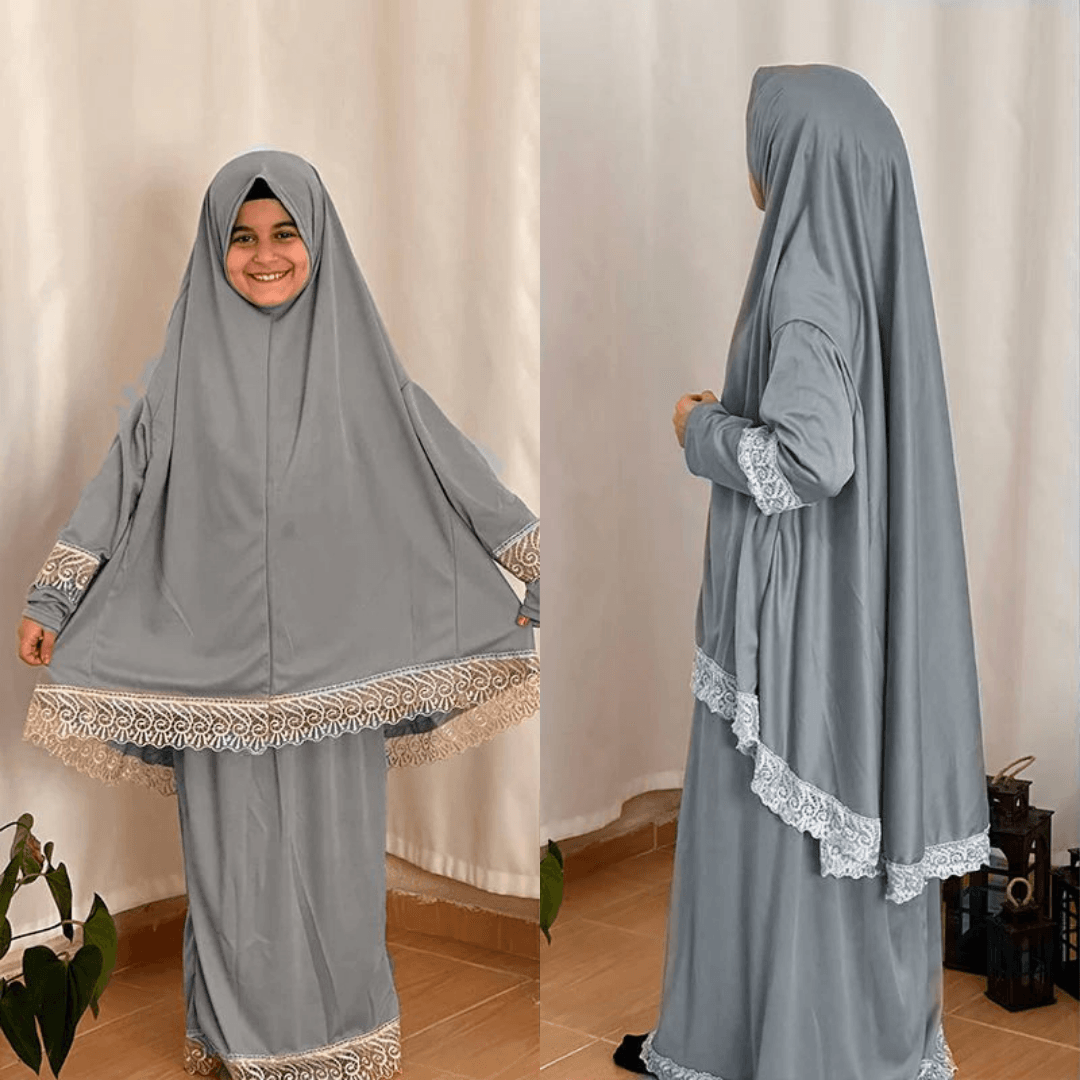İkili Anne-Kız Gri Namaz Elbisesi
