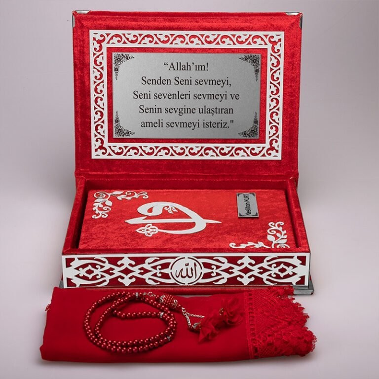 Kadife Kutulu Kırmızı Gümüş Süsleme Kur'an-ı Kerim