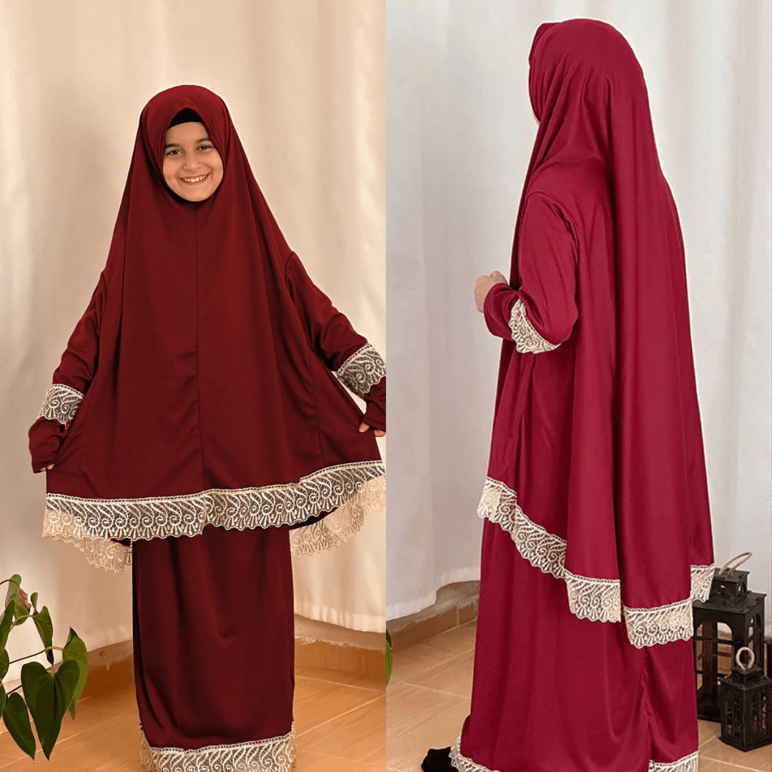 İkili Anne-Kız Bordo Namaz Elbisesi