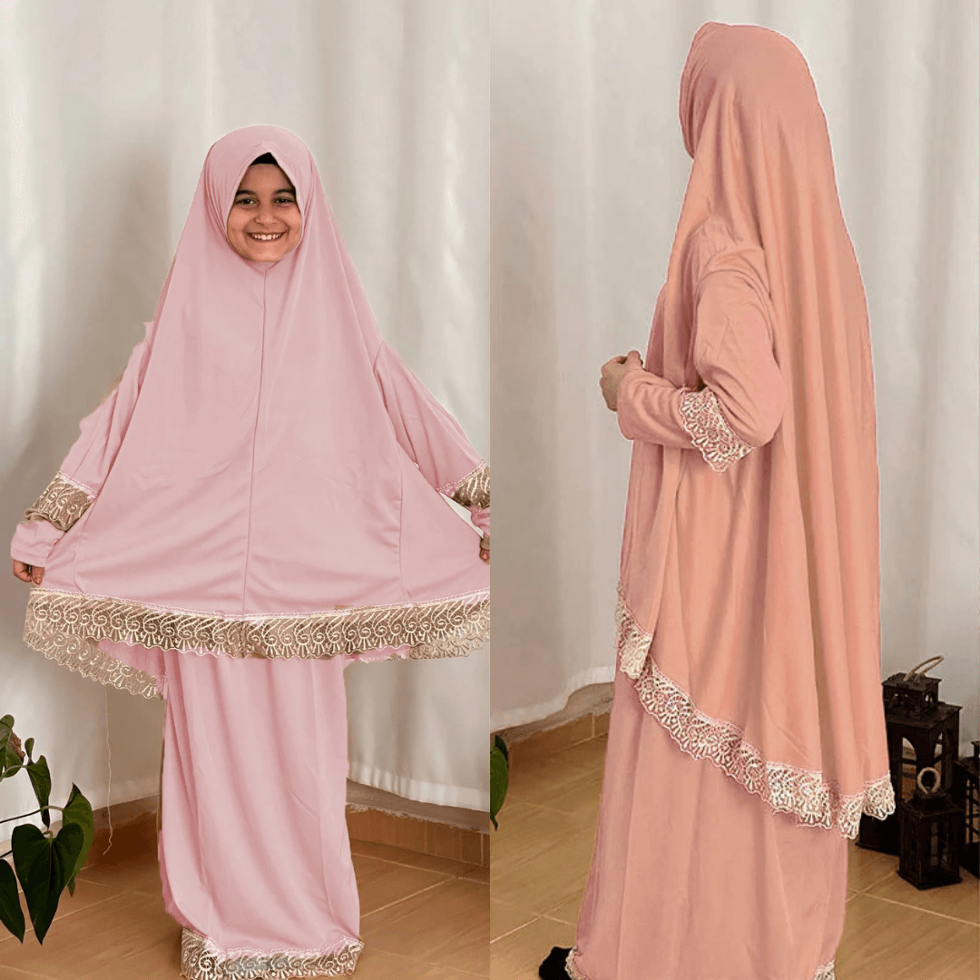 İkili Anne-Kız Pembe Namaz Elbisesi