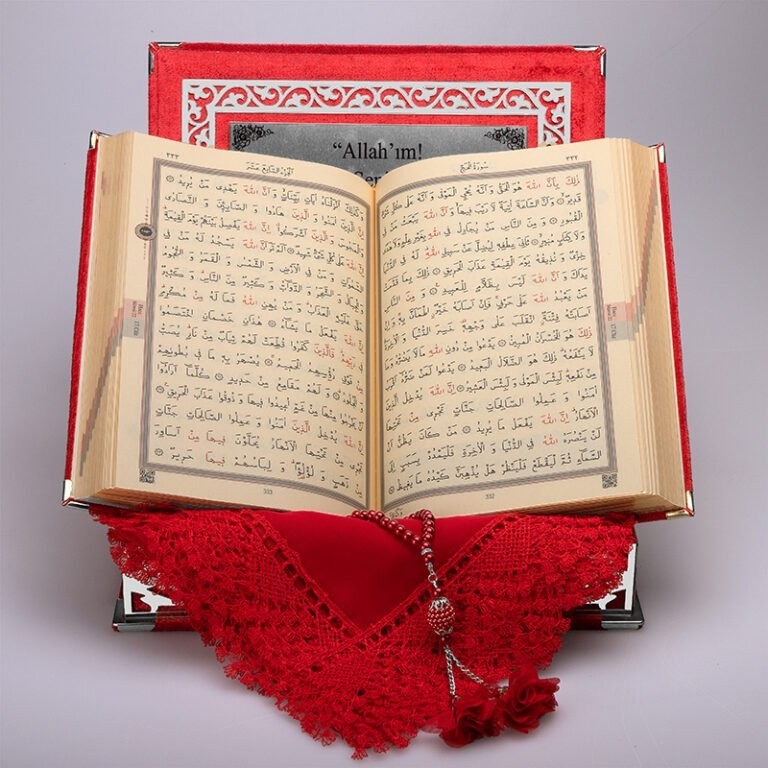 Kadife Kutulu Kırmızı Gümüş Süsleme Kur'an-ı Kerim