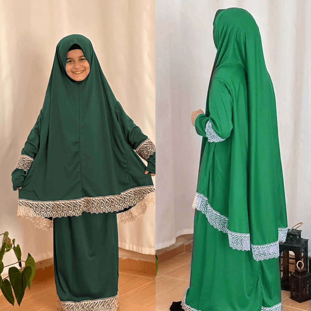 İkili Anne-Kız Yeşil Namaz Elbisesi