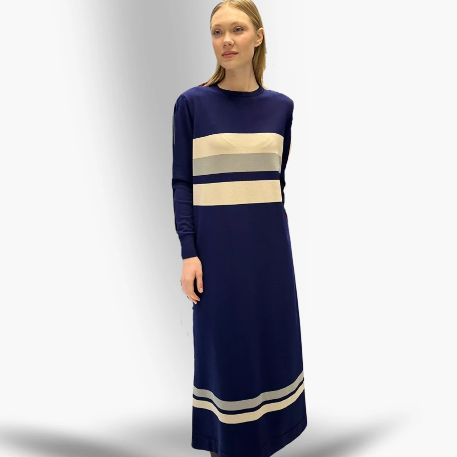 FAHZA Çizgili Lacivert Merserize Elbise image