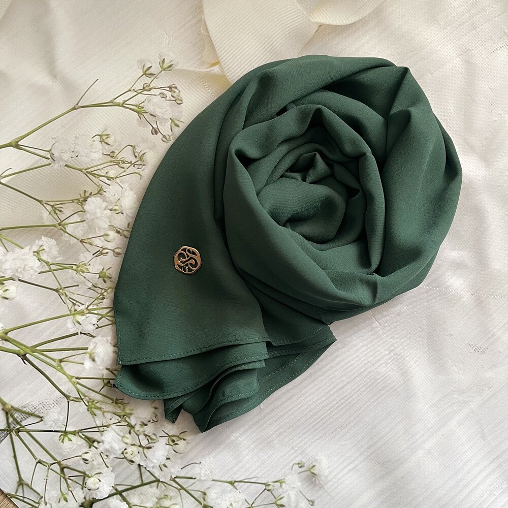 Fahza- Dark Green Crepe-Chiffon Scarf main variant image