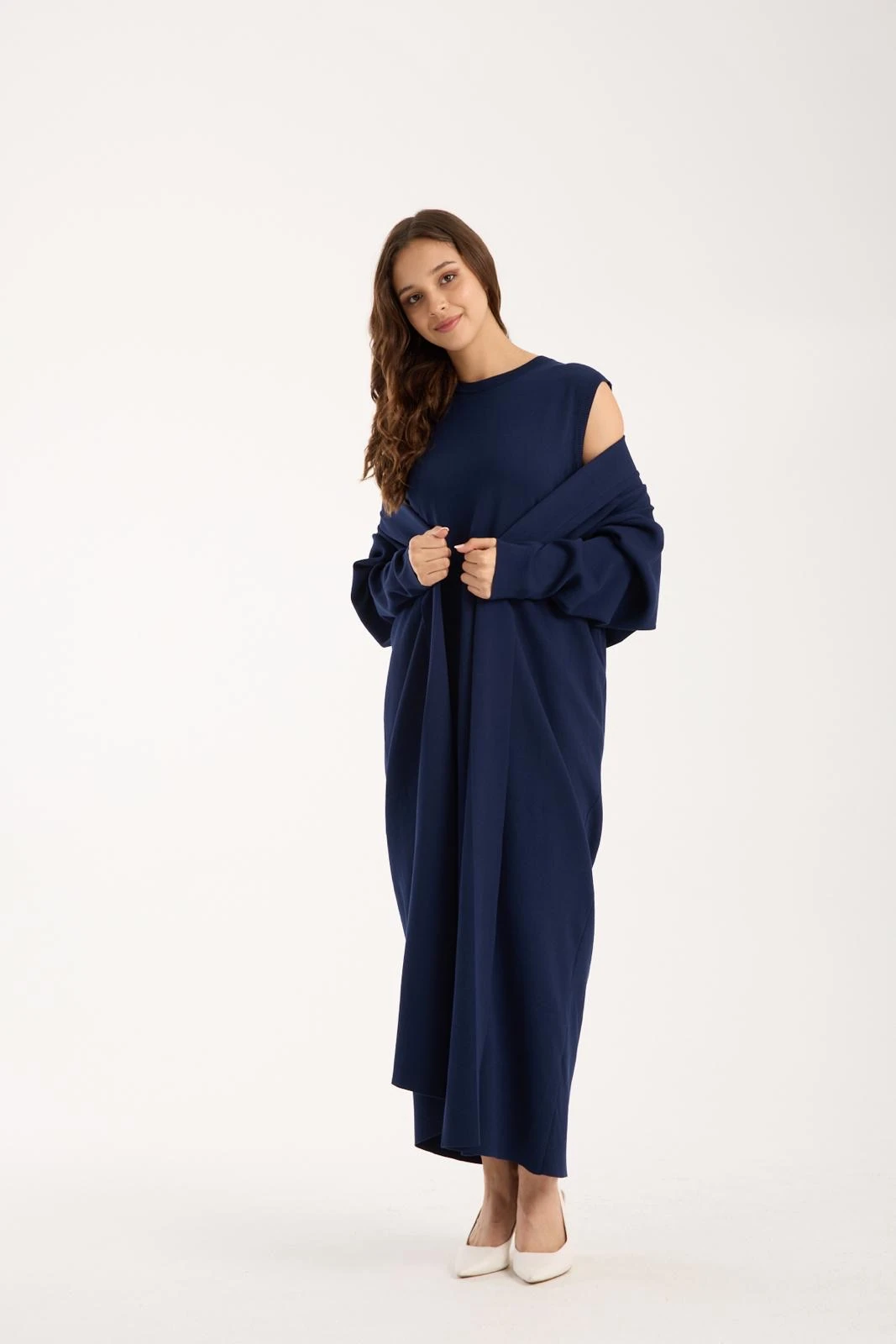 Lacivert Merserize Uzun Hırka Takım