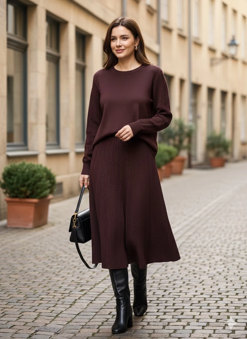 Kahverengi Merserize Etek-Bluz Takım