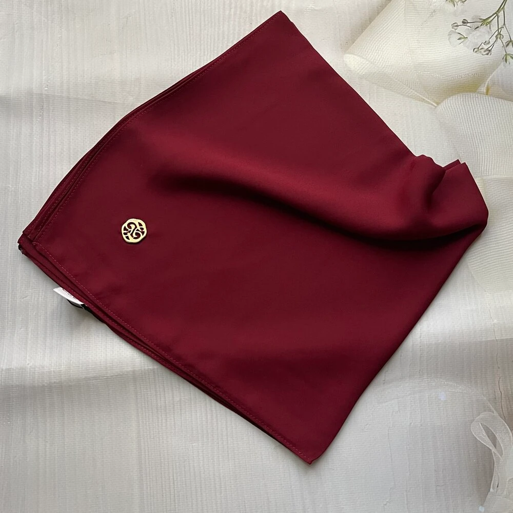 FAHZA-Bordo Krep Şifon Kare Eşarp