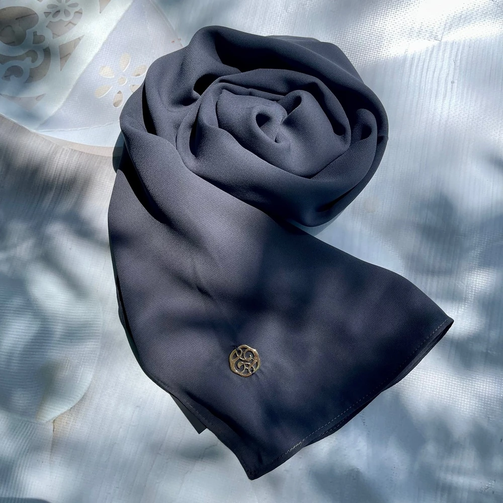 FAHZA-Anthracite Color Crepe-Chiffon Scarf
