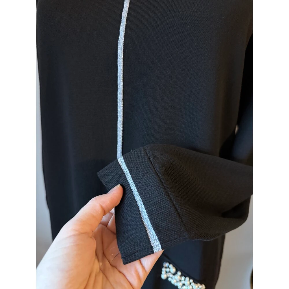 İnci Detaylı Siyah Merserize Elbise