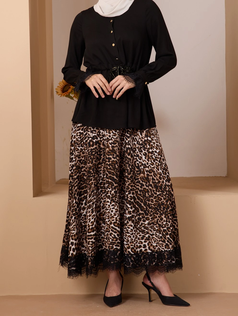 FAHZA- Leopar Dantelli Etek