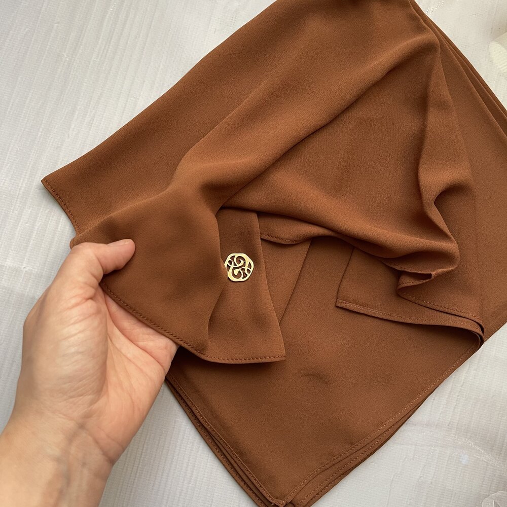 FAHZA- Açık Kahverengi Krep Şifon Kare Eşarp main variant image