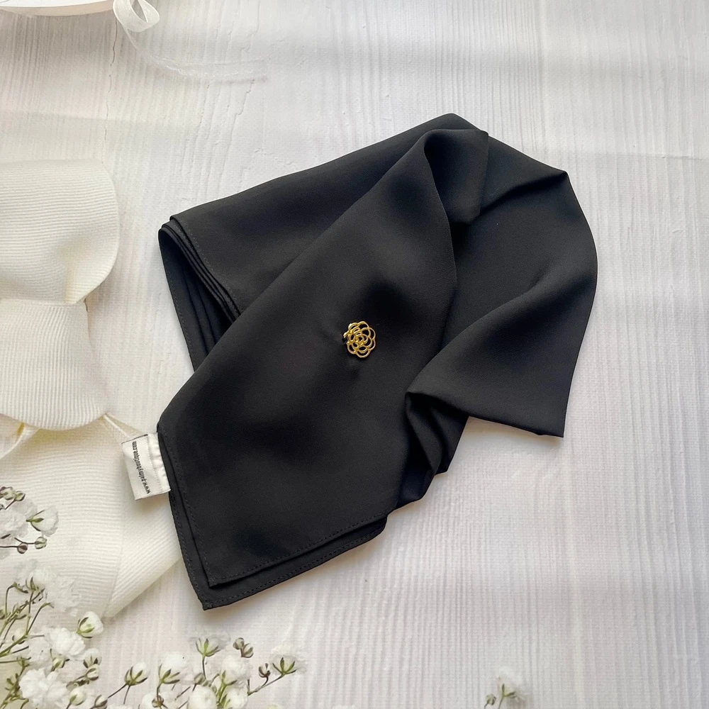 Black Crepe-Chiffon Square Scarf