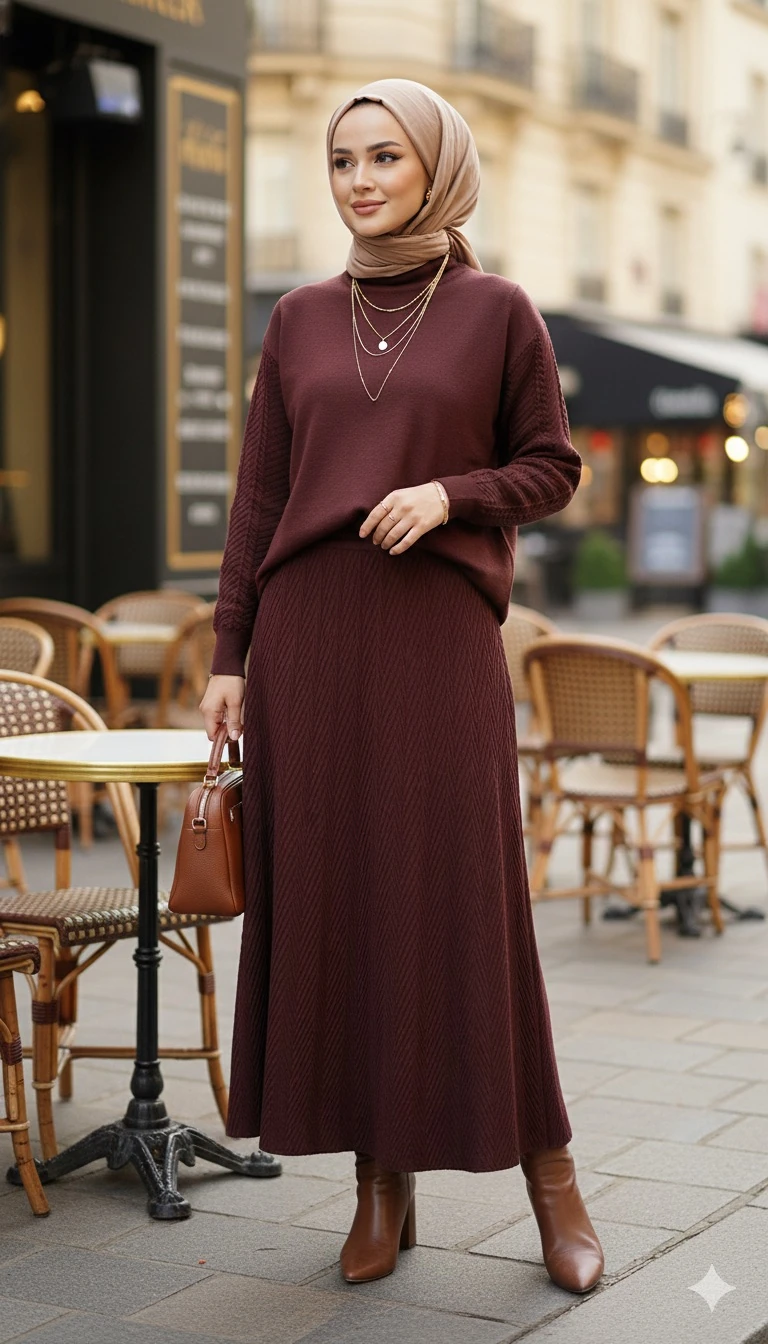 Kahverengi Merserize Etek-Bluz Takım