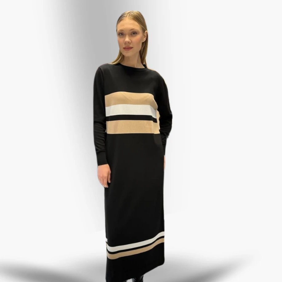 Çizgili Siyah Merserize Elbise image