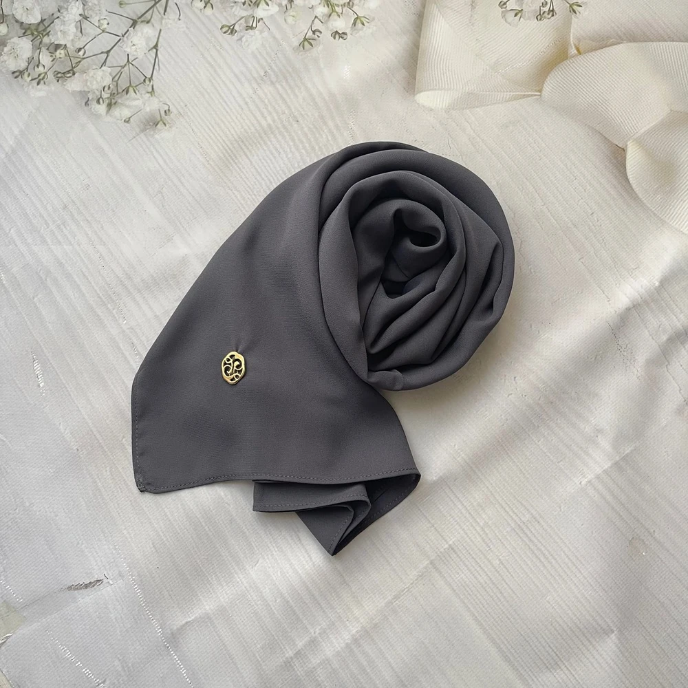 FAHZA-Anthracite Color Crepe-Chiffon Scarf main variant image