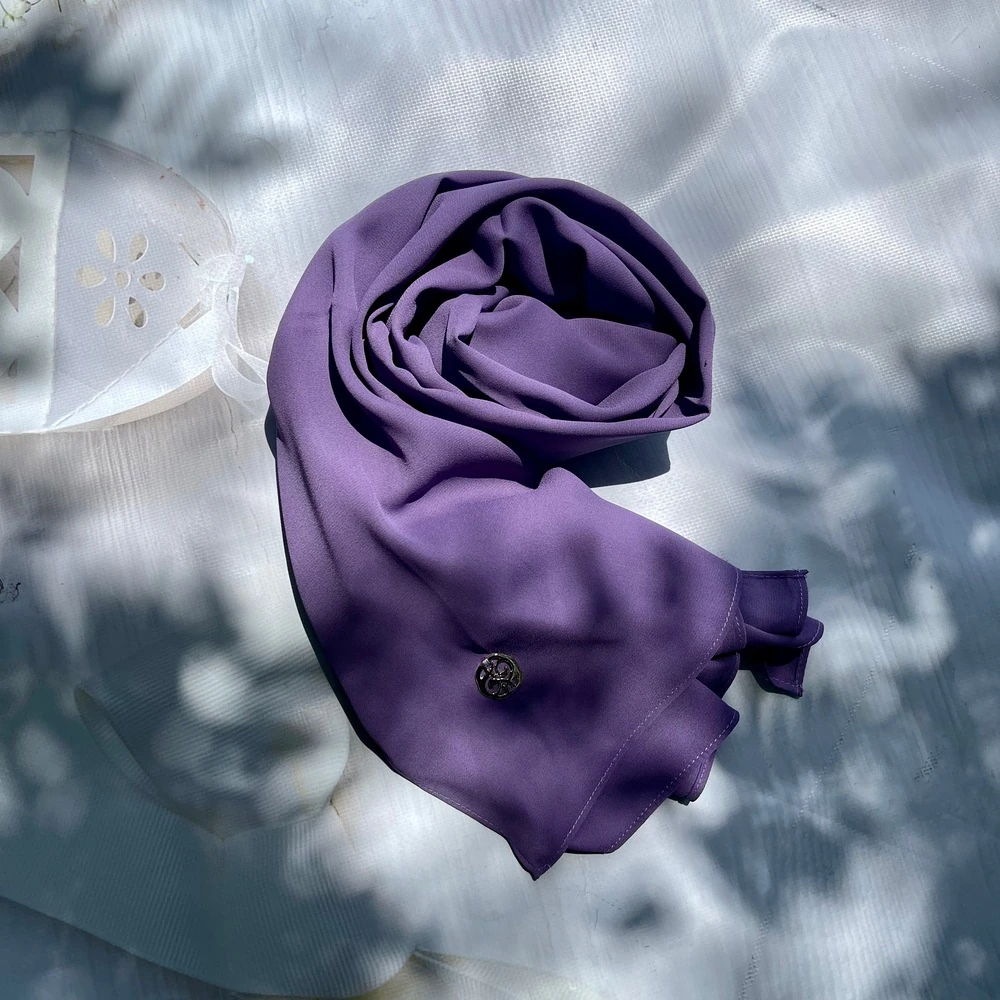 Fahza Purple Crepe Shiffon Scarf