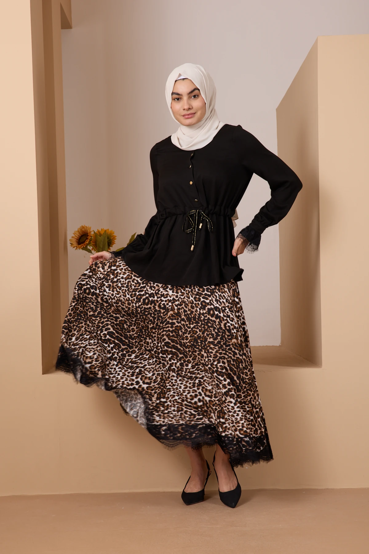 FAHZA- Leopar Dantelli Etek