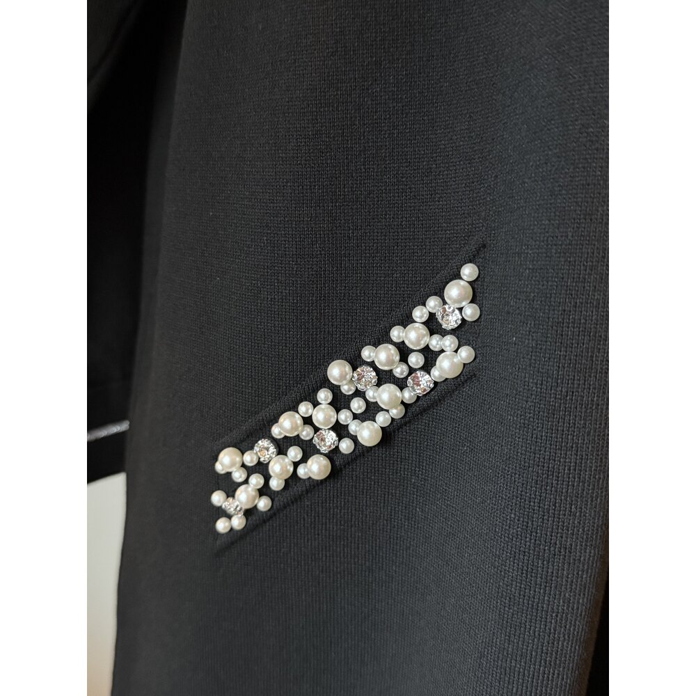 İnci Detaylı Siyah Merserize Elbise