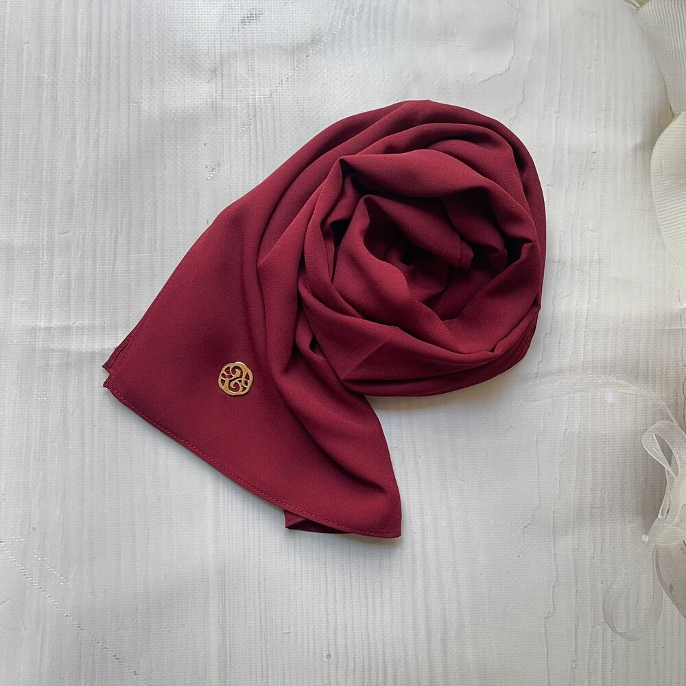 FAHZA- Burgundy Crepe-Chiffon Scarf main variant image
