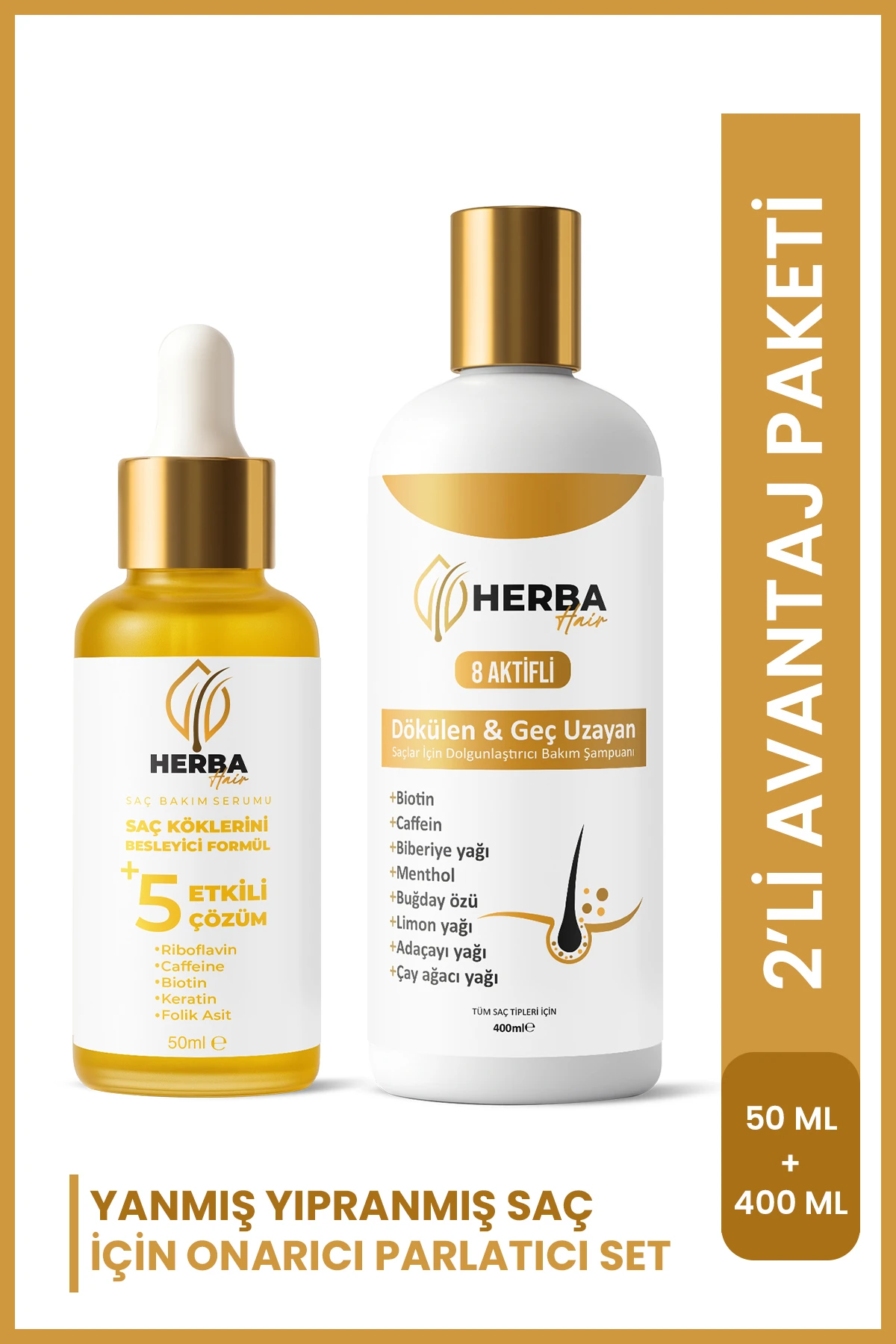 Herba Hair 2.li Set Şampuan -5 Aktif Saç Bakımı Yağı Yanmış Yıpranmış Saçlar İçin