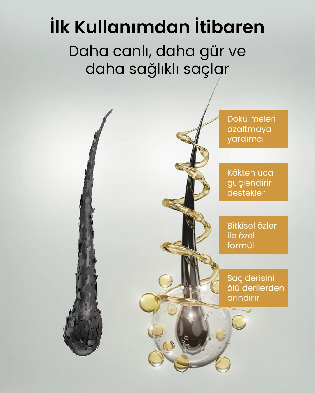 Keratin, Biotin, Caffeine + 5 Aktif Saç Bakımı Yağı Yanmış Yıpranmış Saçlar İçin 50 ml