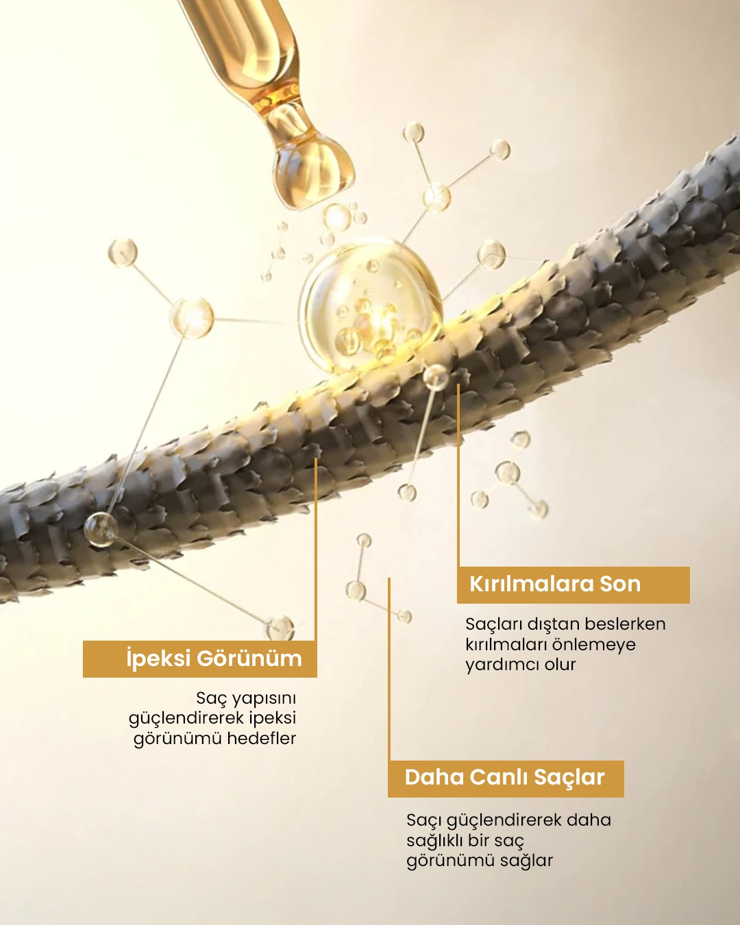 Keratin, Biotin, Caffeine + 5 Aktif Saç Bakımı Yağı Yanmış Yıpranmış Saçlar İçin 50 ml