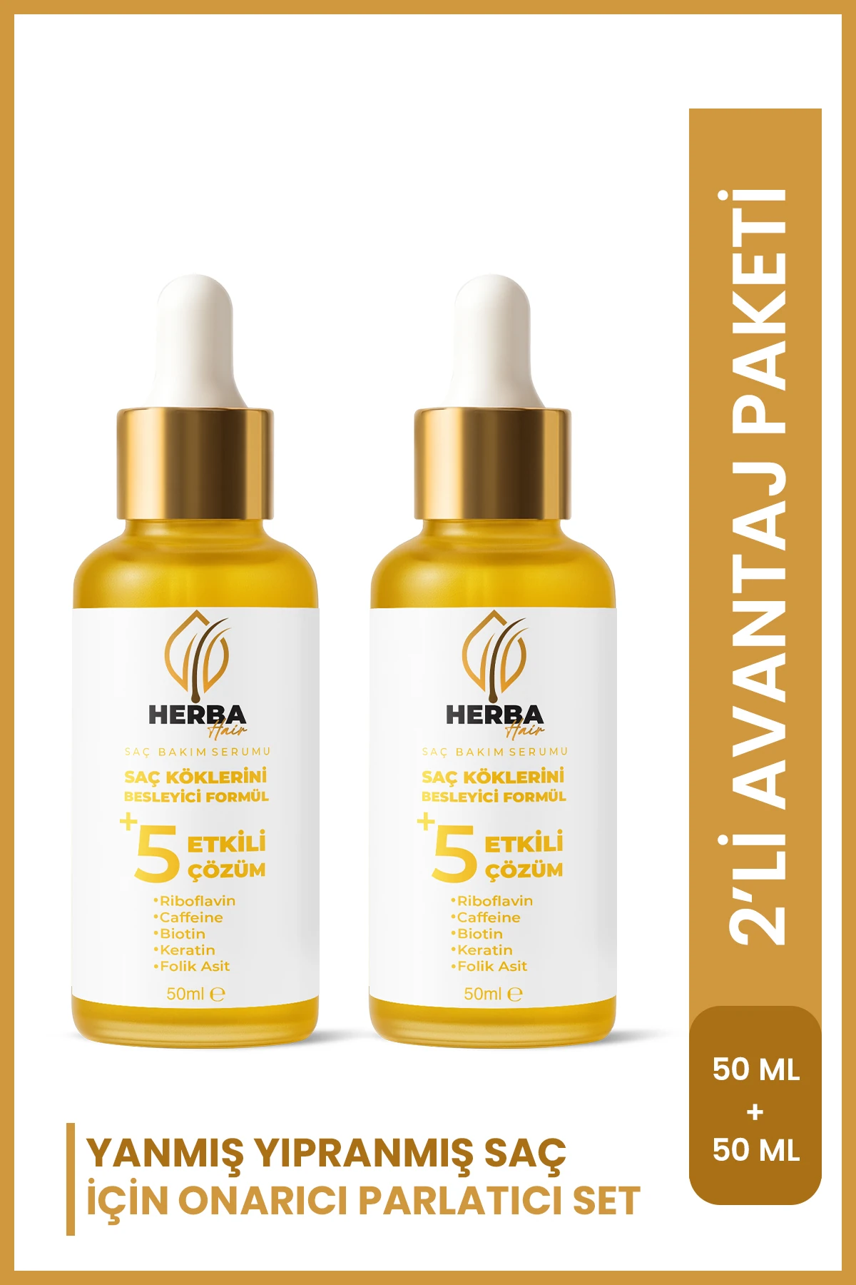 Herba Hair 2.li Set Keratin, Biotin, Caffeine + 5 Aktif Saç Bakımı Yağı Yanmış Yıpranmış Saçlar Için 50 ml