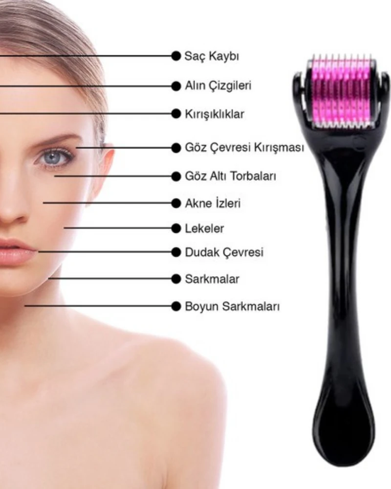 Titanyum Uçlu 540 İğneli Derma Roller 1 mm İğne Cilt Yüz Vücut Yenileme Masaj Aleti