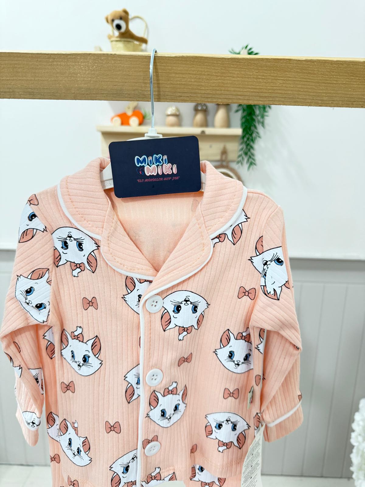 %100 Pamuk Kedili Fitilli Pİjama Takımı