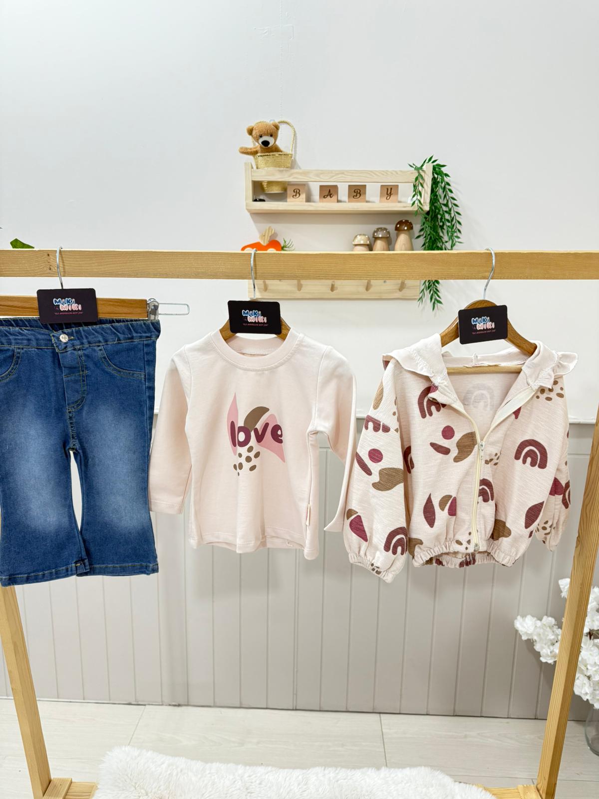 Ceketli Kot Pantolonlu 3’lü kız takım 