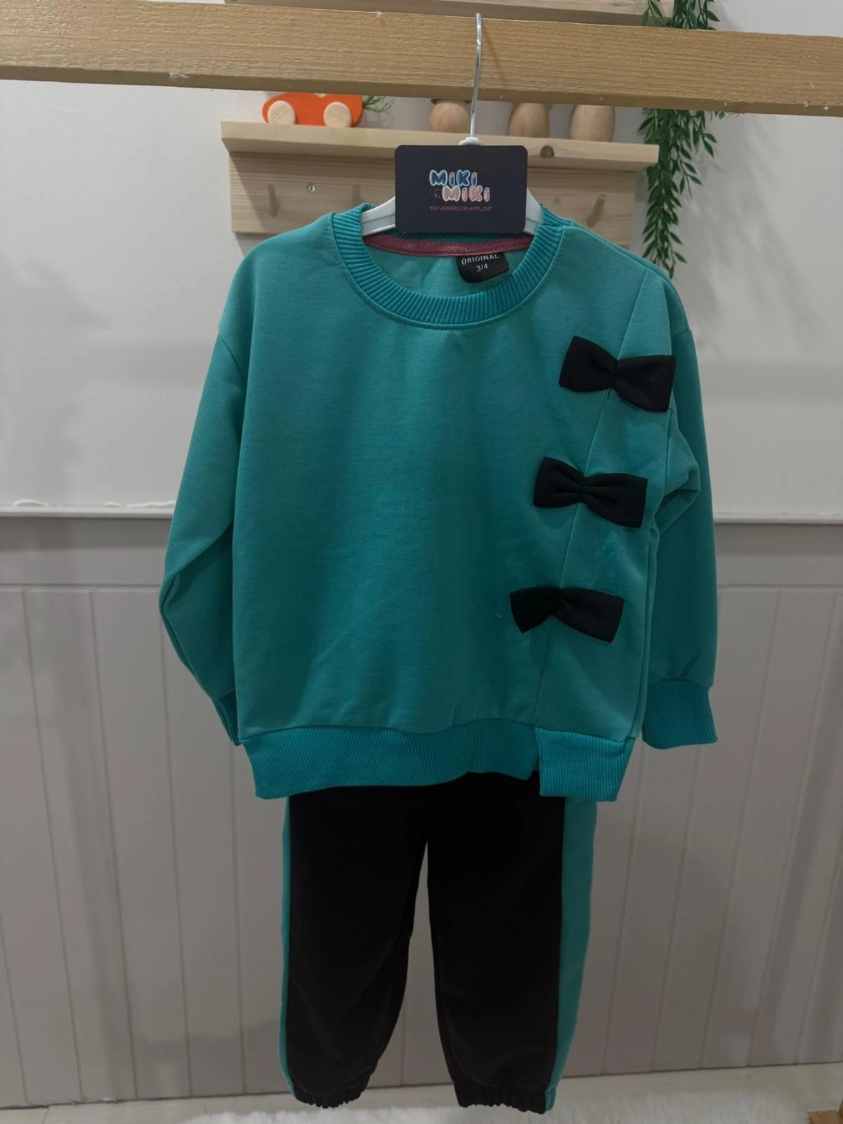 Fiyonklu Pamuklu Kız Takım Yeşil 3-4 Yaş 