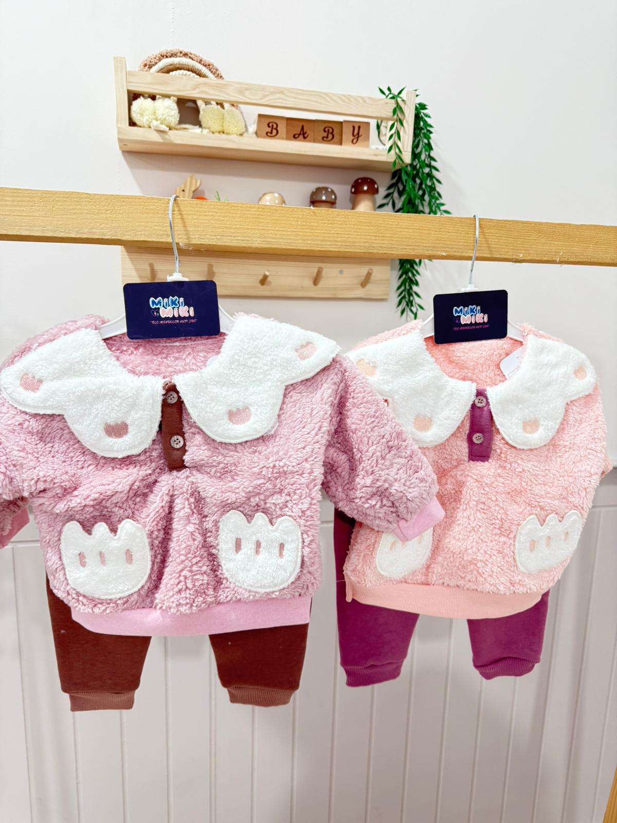 %100 Pamuk Üstü Welsoft Bebe Yaka Altı Çift Şardonlu Kız Takım