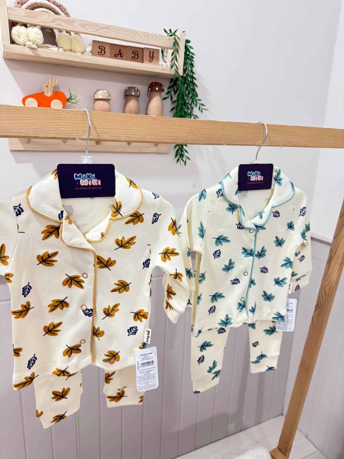 %100 Pamuk Yaprak Desenli Unisex Pintrest Pijaması 