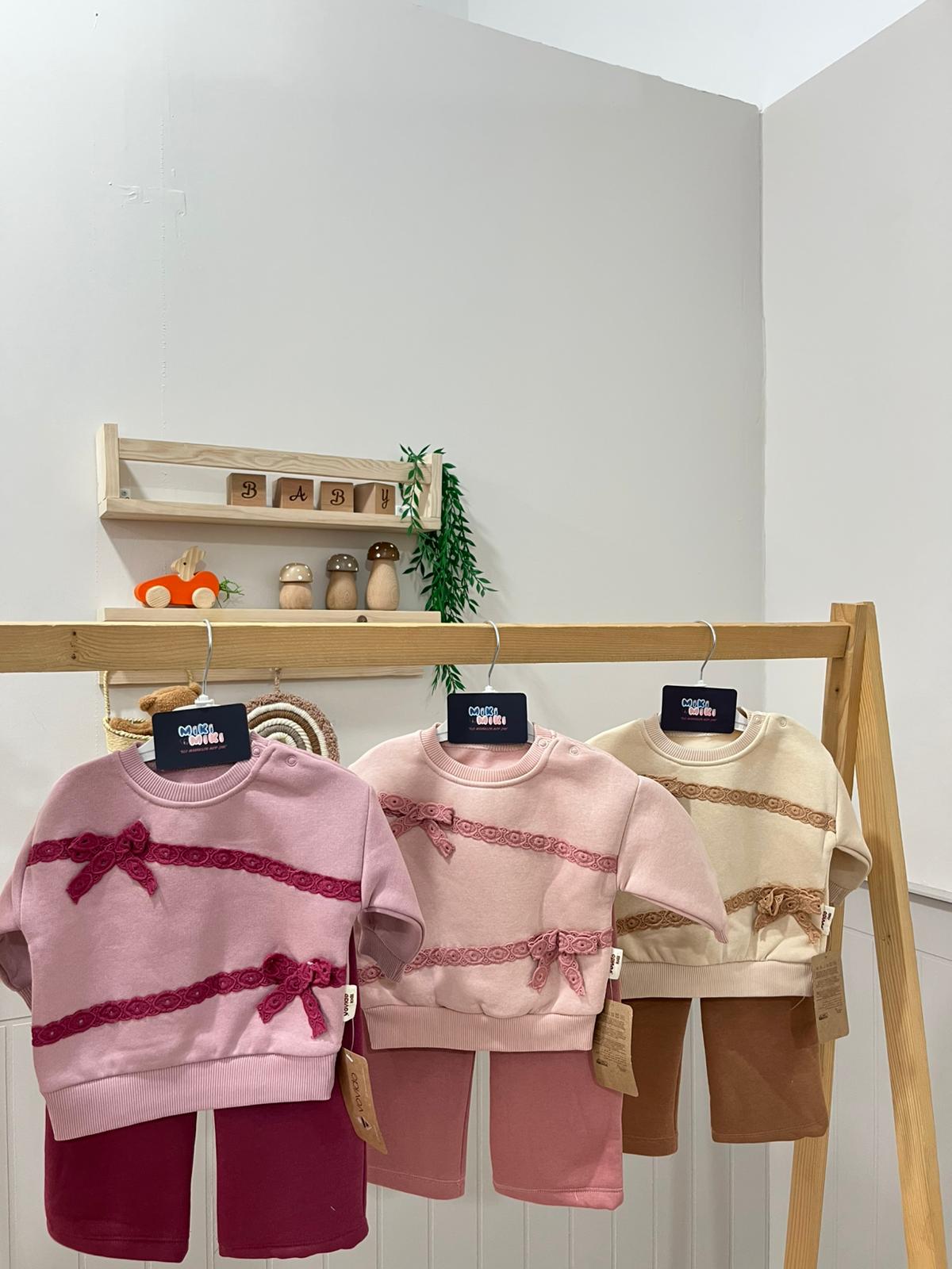 %100 Pamuk İçi Şift Şardonlu Kurdele Baskılı İKili Takım