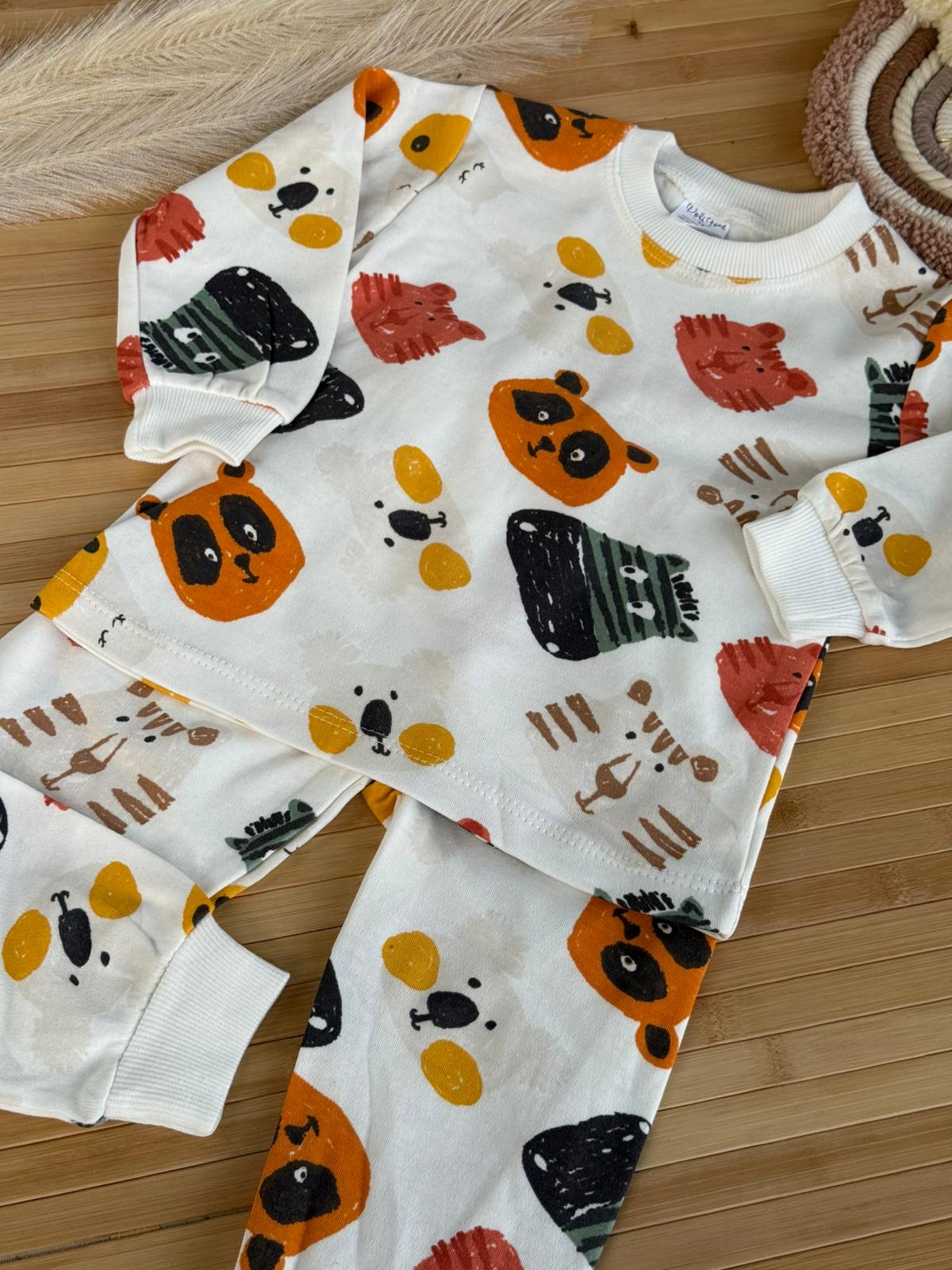 Hayvan Figürlü Pamuklu Empirme Baskılı Pijama Takımı