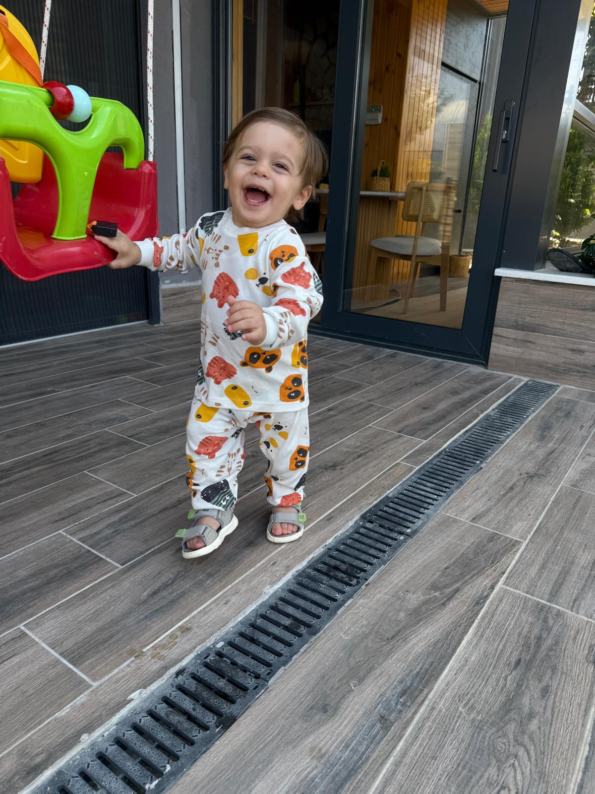 Hayvan Figürlü Pamuklu Empirme Baskılı Pijama Takımı