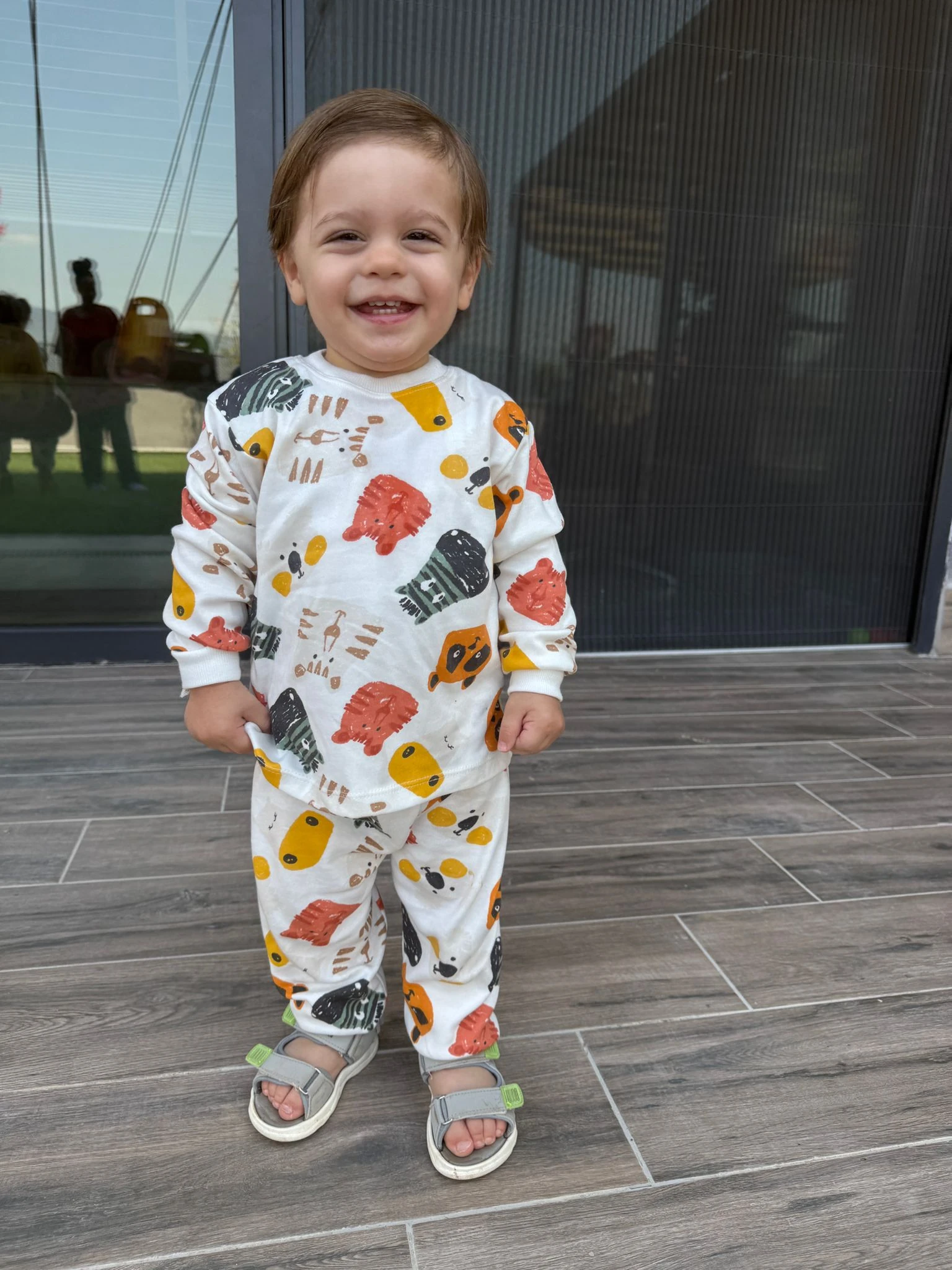 Hayvan Figürlü Pamuklu Empirme Baskılı Pijama Takımı