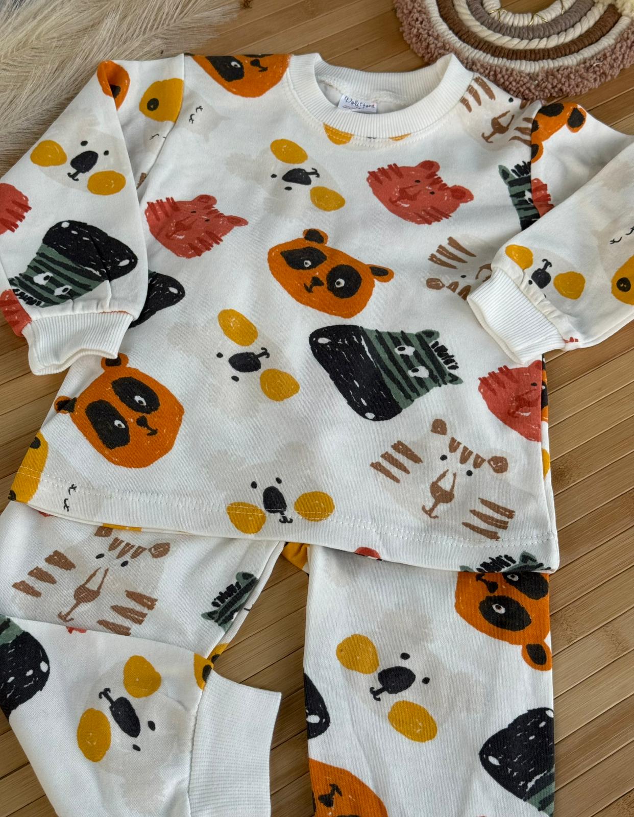 Hayvan Figürlü Pamuklu Empirme Baskılı Pijama Takımı