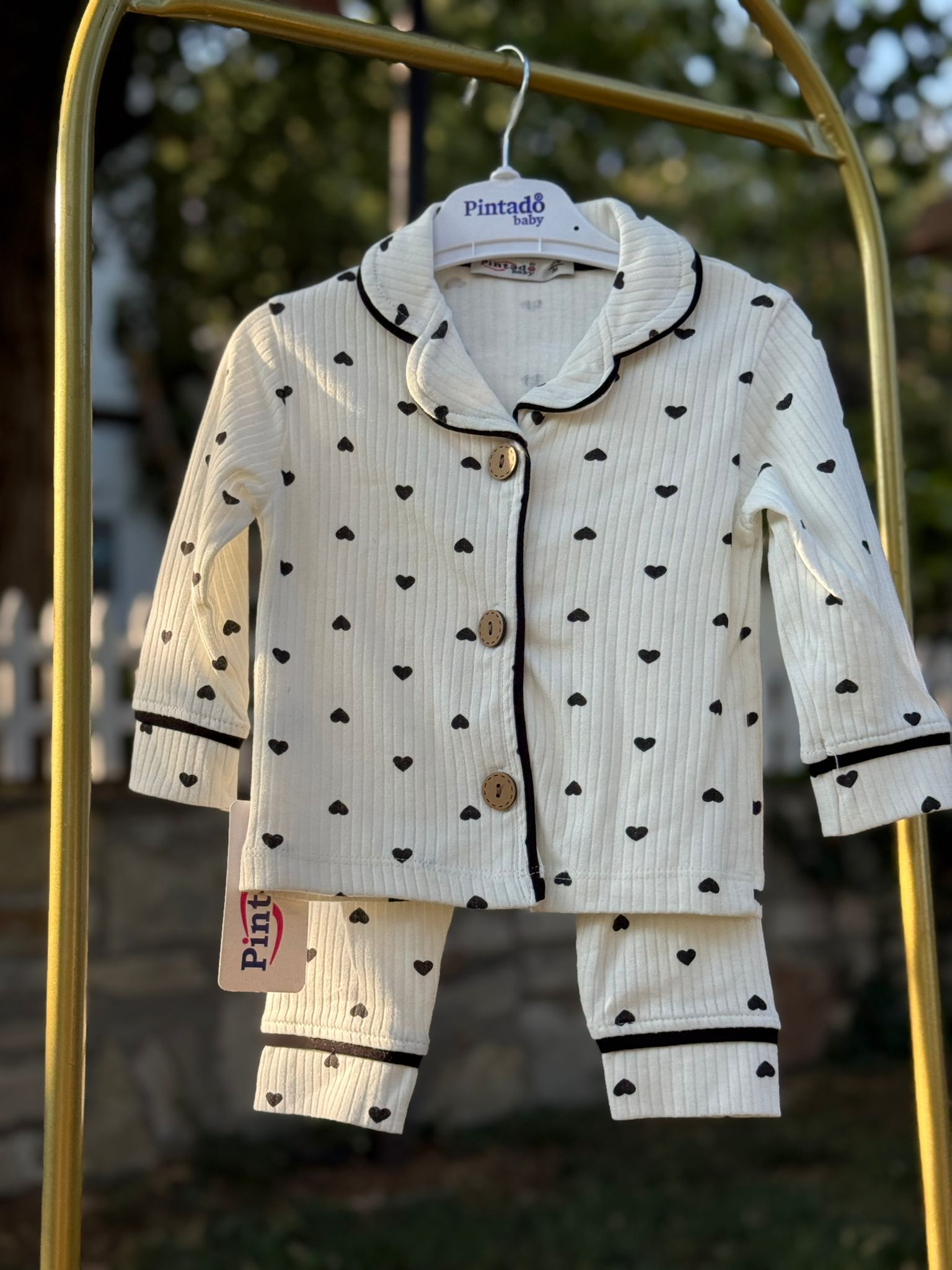 Kalpli Düğmeli %100 Pamuklu Pijama Takımı