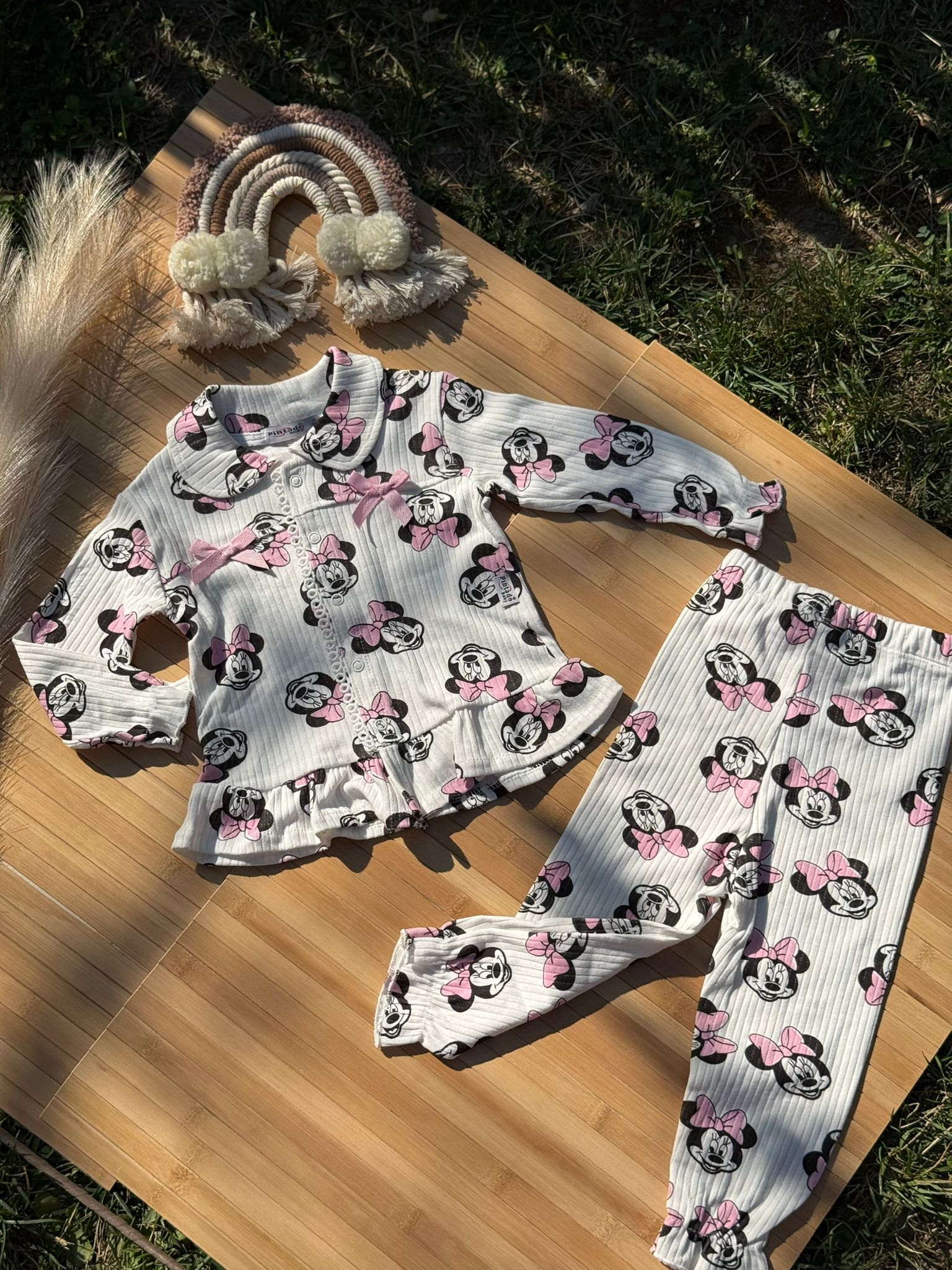 Pembe Mickey Mause %100 Pamuklu Pijama Takımı