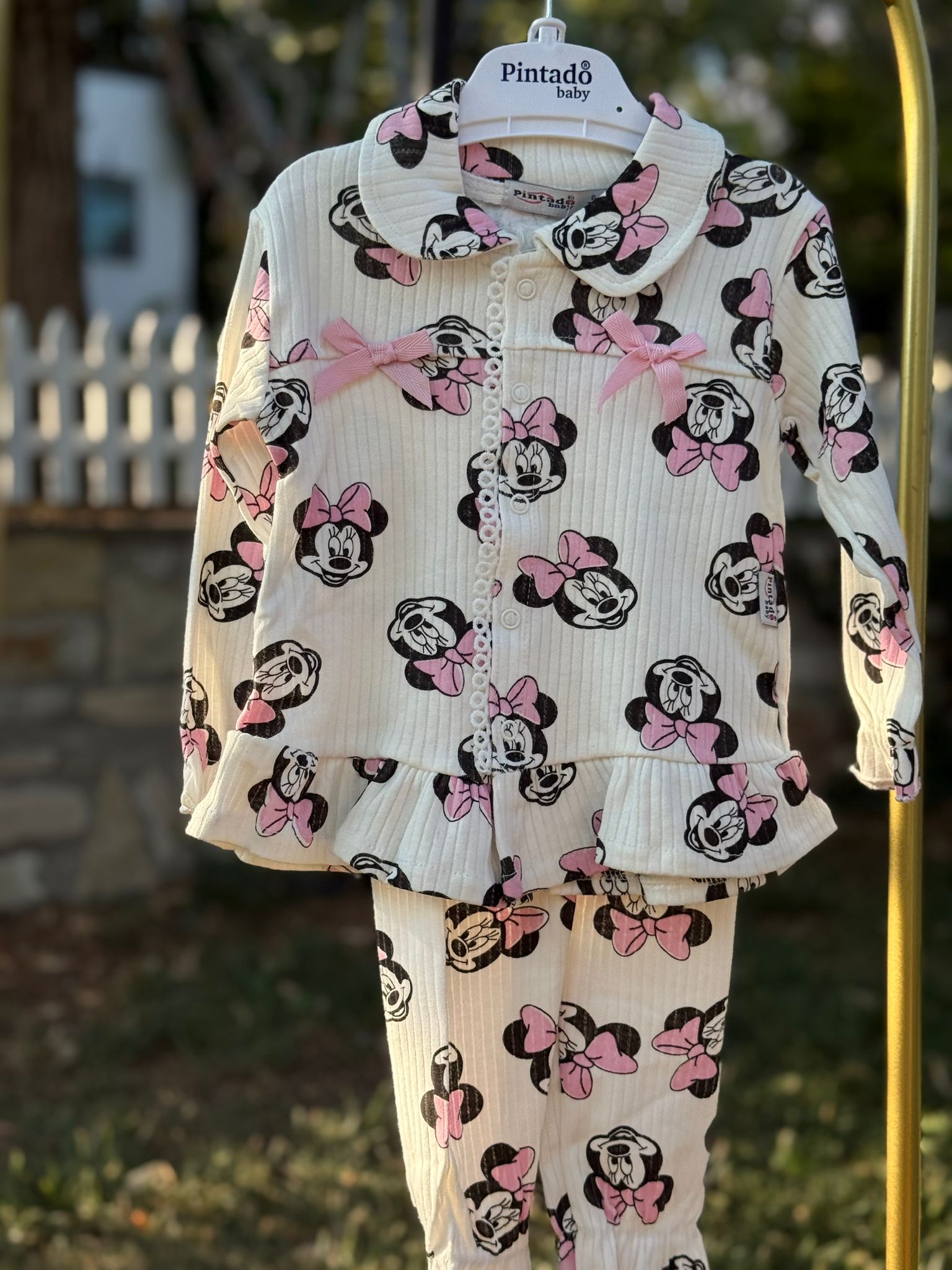 Pembe Mickey Mause %100 Pamuklu Pijama Takımı