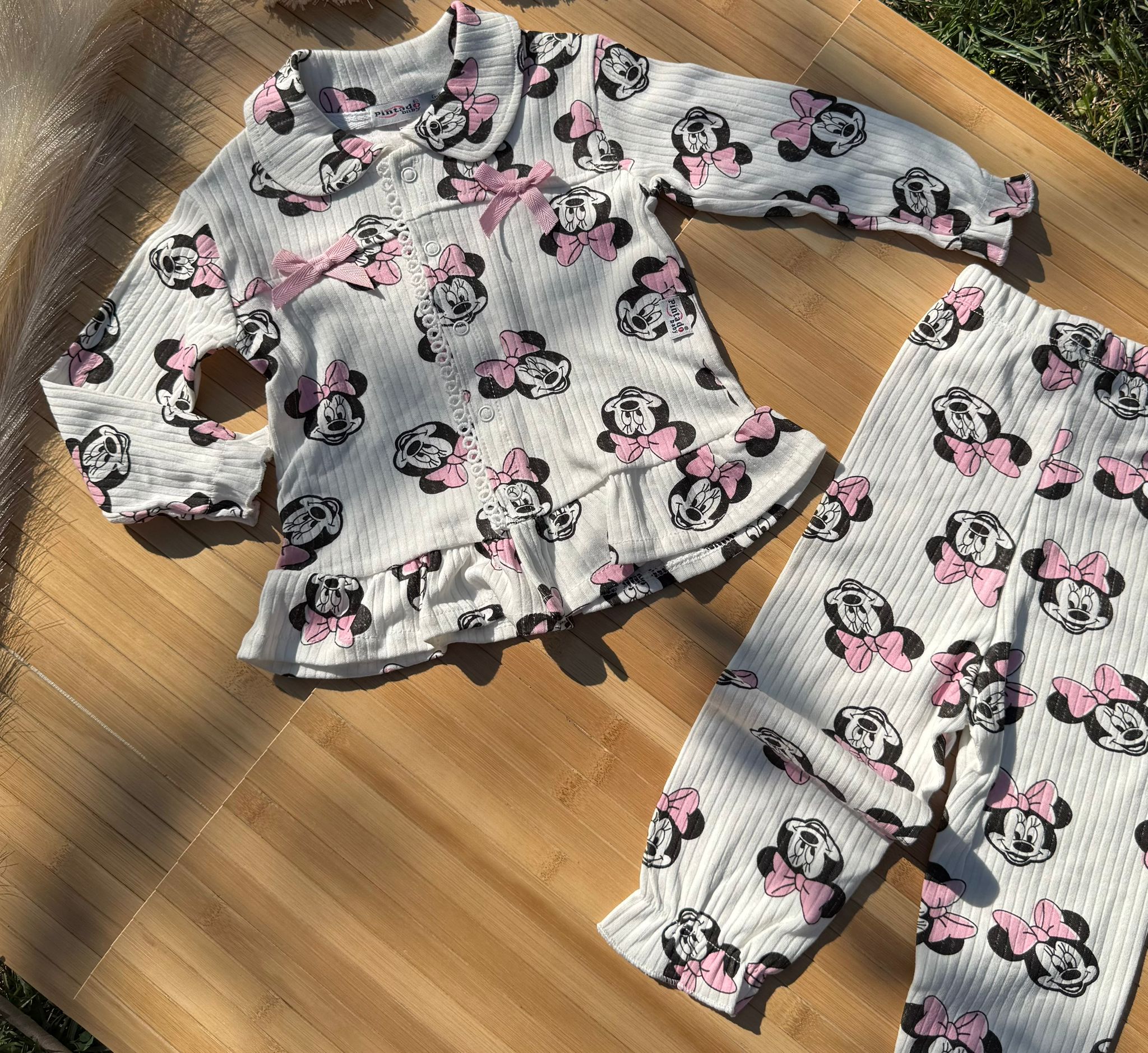 Pembe Mickey Mause %100 Pamuklu Pijama Takımı