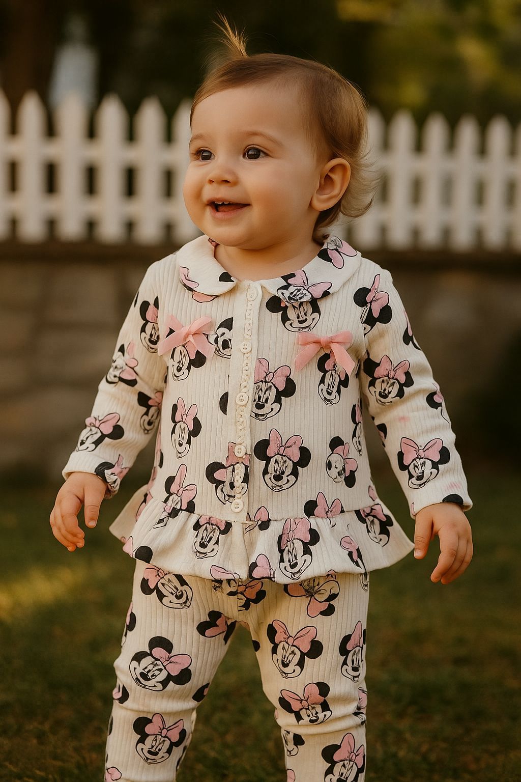 Pembe Mickey Mause %100 Pamuklu Pijama Takımı