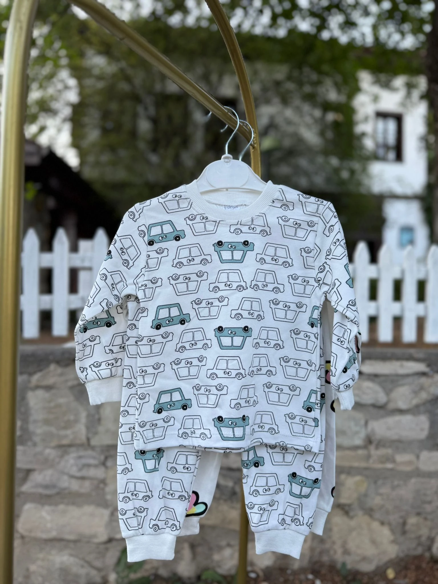 Arabalı Pamuklu Empirme Baskı Pijama Takımı