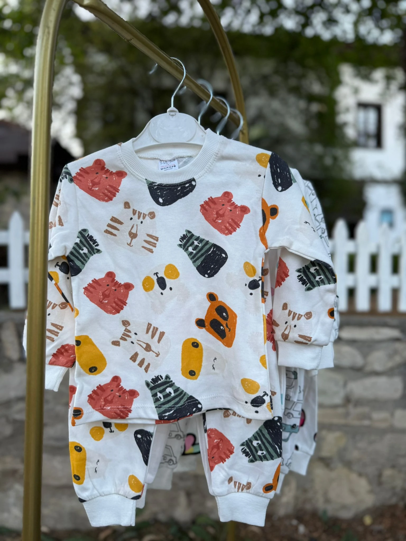 Hayvan Figürlü Pamuklu Empirme Baskılı Pijama Takımı